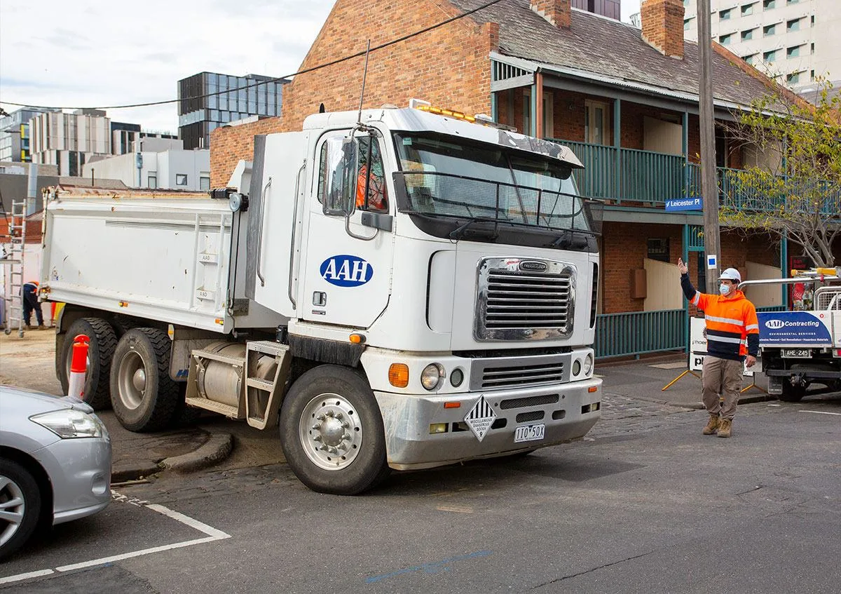 AAH Contracting tipper truck on an education facility site